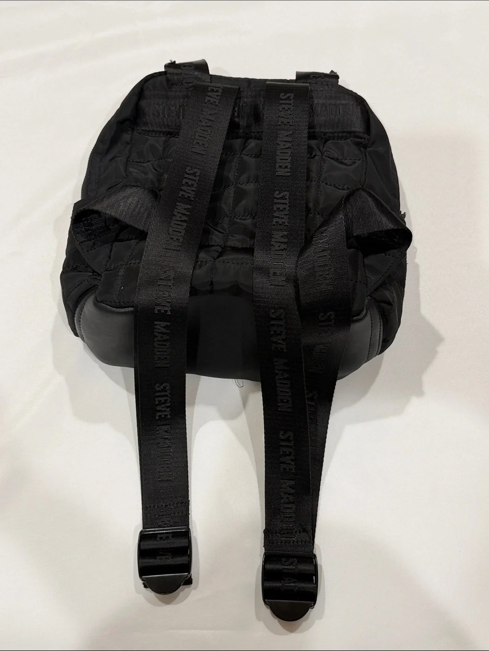 Steve Madden Black Quilted Nylon Mini Backpack with Coin Pouch